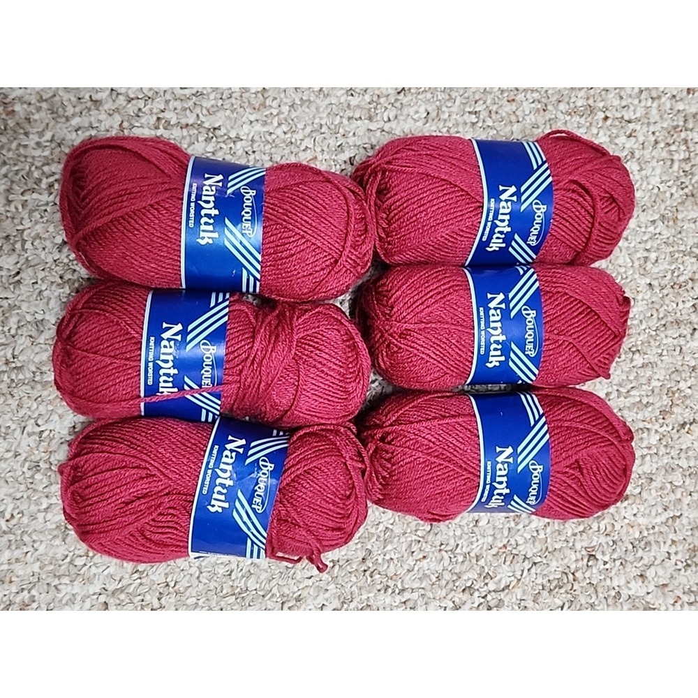 Spinrite Bouquet Nantuk Worsted Yarn Lot 6 Skeins Burgundy Rose 3129 Vintage 50g